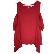 Boutique Plus Top Women Cold Shoulder 14W 16W Asymmetric Hem Flowy Holiday Event