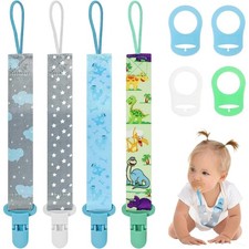 4 Pcs Pacifier Holder Clips, Baby Dummy Strap Clip with 4 Silicone Adapter
