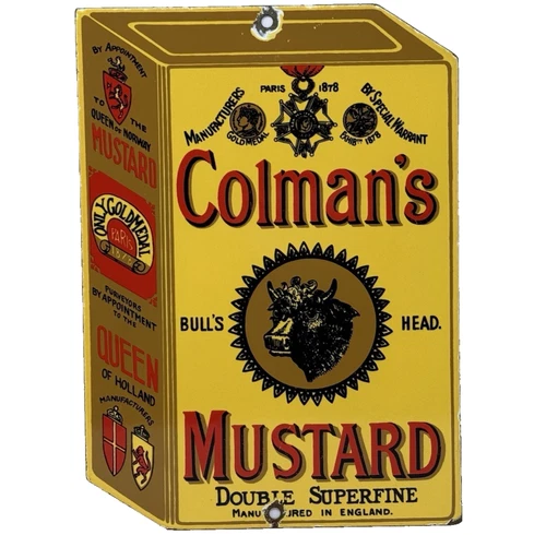 VINTAGE COLMAN'S MUSTARD PORCELAIN SIGN OIL GAS STATION RESTAURANT DINER KETCHUP