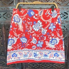 NWOT Talbots A-Line Skirt Womens 8 Red Floral Border Print Stretch Cotton Lined