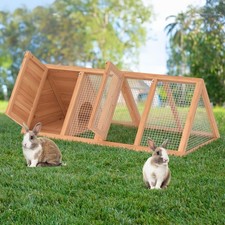 Rabbit Hutch, Small Chicken Coop Outdoor A-Frame Quail Cage with 2 Door & Run