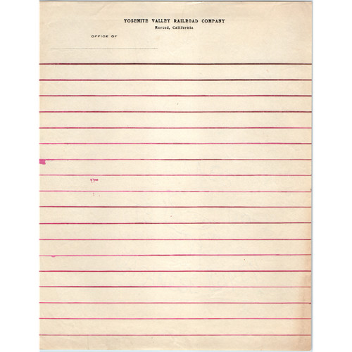 Vtg Yosemite Valley Railroad Co Letterhead Merced CA Lined Paper Stationery