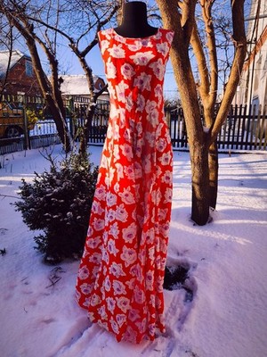 Nina Ricci Runway Silk Floral Maxi Dress Red Paris Designer RARE 38 | eBay