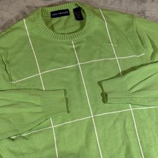 Y2K Vintage John Ashford Grid Pattern Crewneck Sweater  Green Windowpane  M