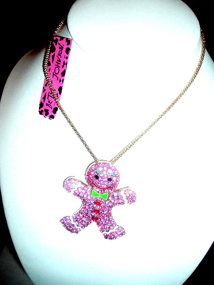 Collar Colgante Betsey Johnson Rosa Pavé Cristal Jengibre Hombre Oro Nuevo con Etiquetas Foto 4 de 4