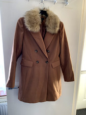 New - Topshop - Quality Camel Coat with detachable faux fur collar - Size UK 10