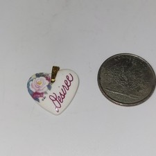 Desiree Heart Shaped Kiln Fired Porcelain Metal Bail Pendant Flower graphic