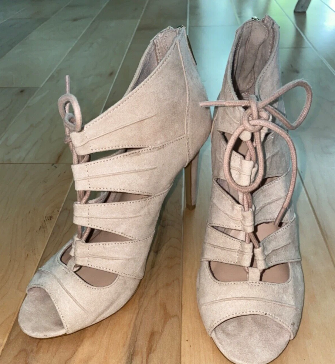 Tan tie shop heels