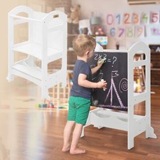 Torre di apprendimento montessoriana sedia bambini in legno bianco con lavagna