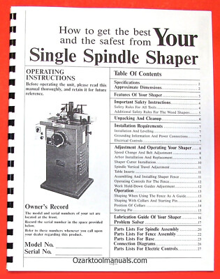 JET JWS-34L Transpower Wood Shaper Owners Operator Parts Manual