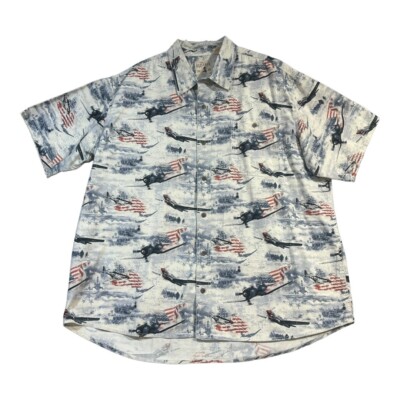 RedHead All Over Print American Flag Aviation Button Down Shirt Mens 2XL