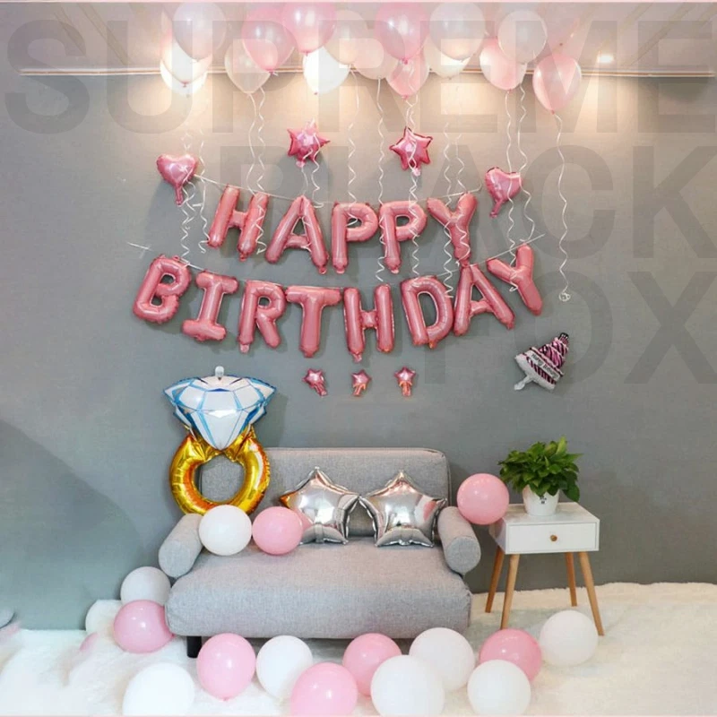 Globos de Feliz Cumpleaños Banner Globo Bunting Fiesta Decoración Autoinflable Foto 2 de 4