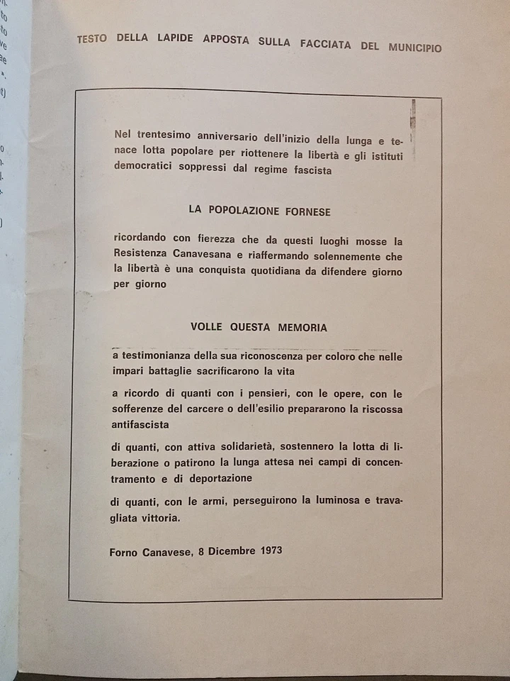Comuna Forno Canavese - 30° Aniversario De La Batalla Del Monte Solio - 1973 - Imagen 3 de 3