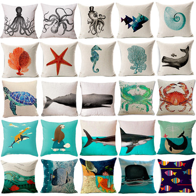 18'' Sea Animals Cotton Linen Pillow Case Sofa Cushion Cover Fashion Home Decor