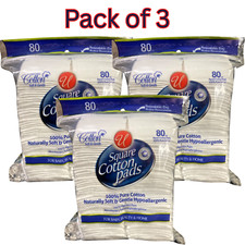 Square Cotton Pads, 100 Pure Natural Cotton, 80 Ct Each Pack of 3 For Makeup