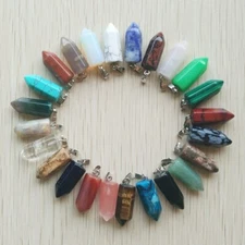 Wholesale 50pcs High Quality Mixed Natural Stone Hexagonal Pillar  Pendants DIY