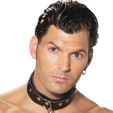 Studded Leather Collar O Ring Adjustable Buckle Closure Choker Black L9150