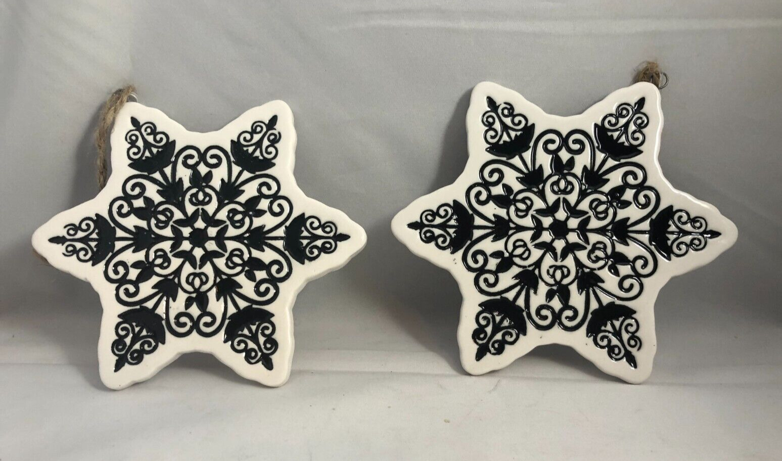 (2) Holiday Times, Porcelain Christmas Star Deco Holiday Decore New