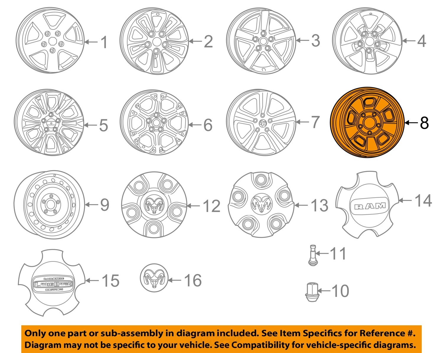 Used Spare Tire Wheel fits: 2014 Ram Dodge 1500 pickup spare steel 17x5-1/2 Spar