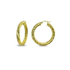 4x25mm Twist Round Click-Top Polished Gold Plated 925 Silver Small Hoop Earrings