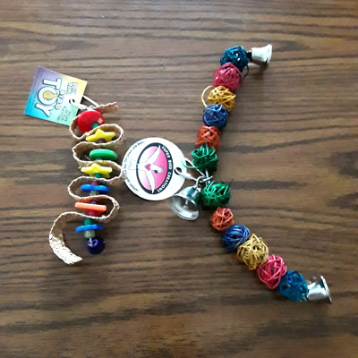 Cockatiel Parrakeet Caged Small Medium Bird Toys Set of 2 shred able toys