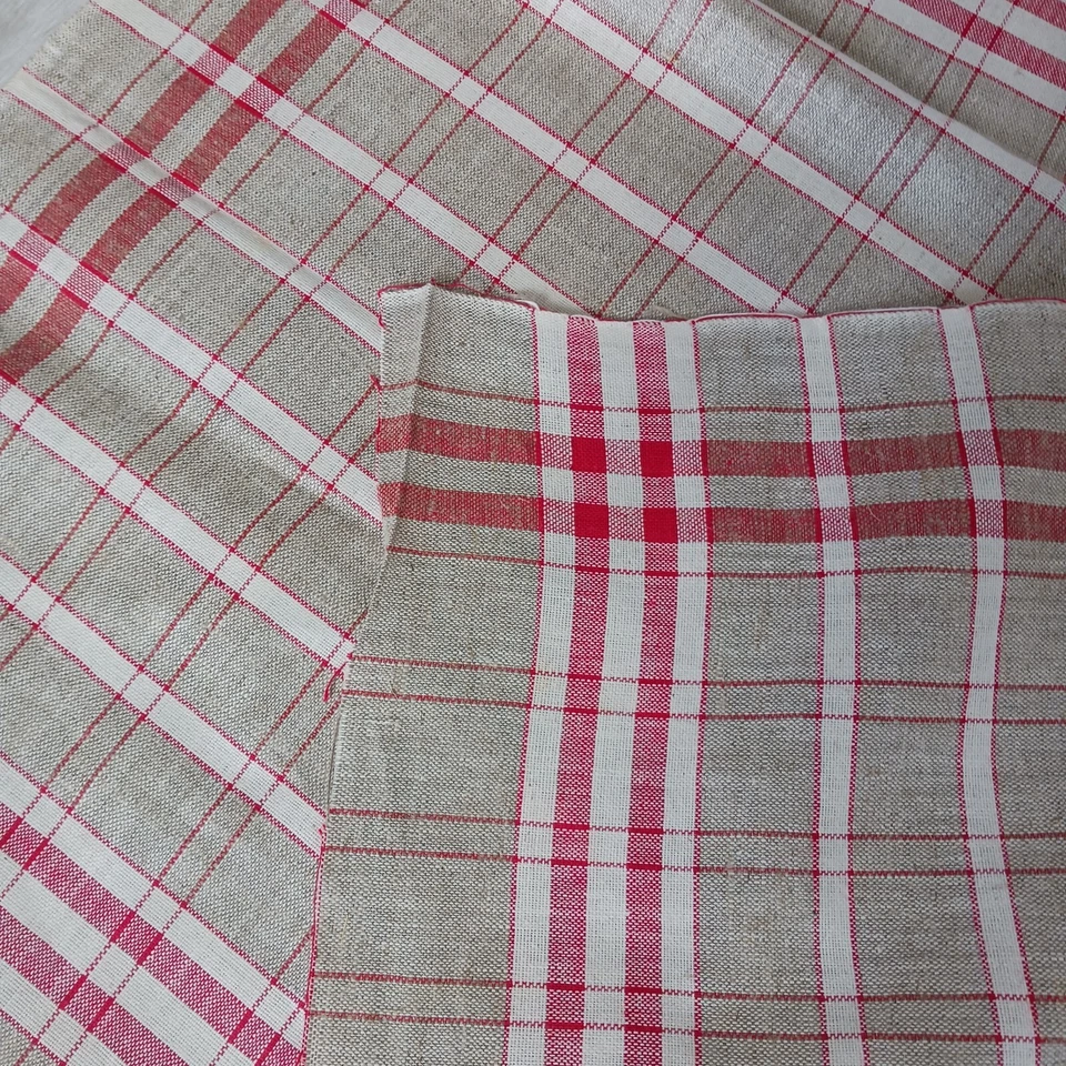 Coupon ancien pour torchon – lin & coton – 345 x 68 cm – rayures rouges – rusti - Photo 4/4