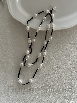 Black Onyx Edison Plus Baroque Pearl Long Chain Necklace 27.5 inch