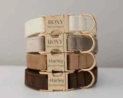 XPRESS.BUYERHUB Personalized Velvet Dog Collar with Custom Name Engraving, Adjustable