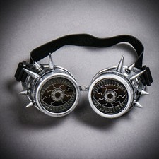 Silver Evil Eye Burning Man Spikes Steampunk Cosplay Goggles Dark Lens Glasses