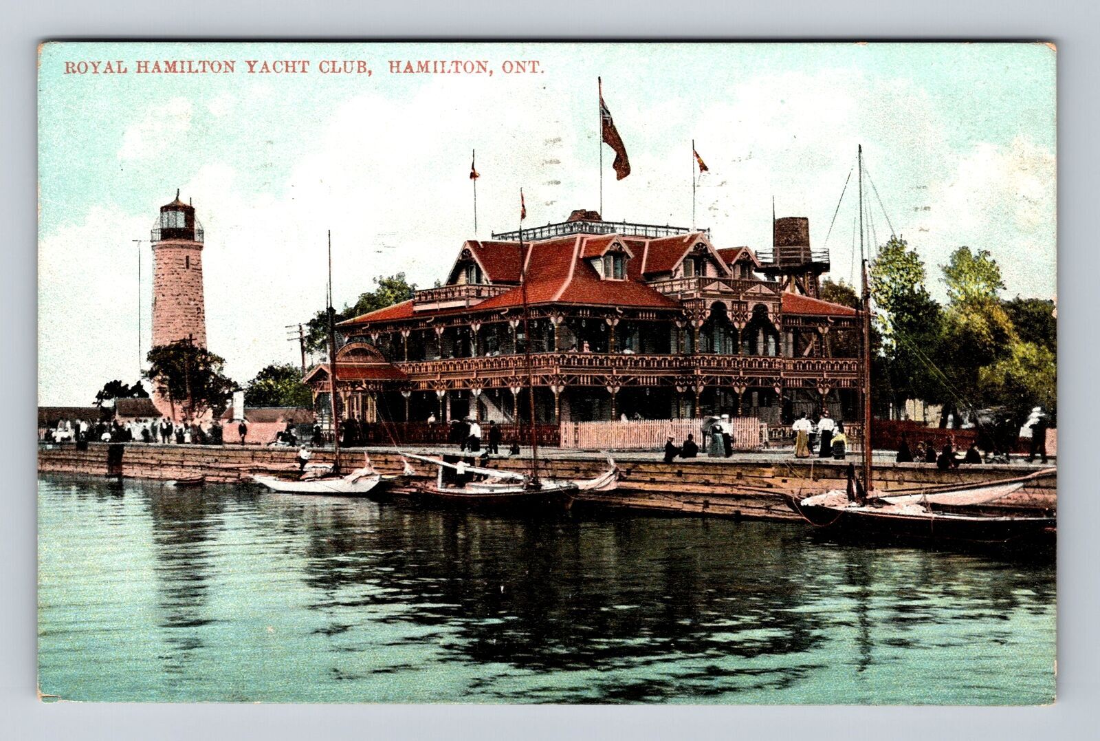 Hamilton Canada, Royal Hamilton Yacht Club, Lighthouse, Vintage c1907 Postcard