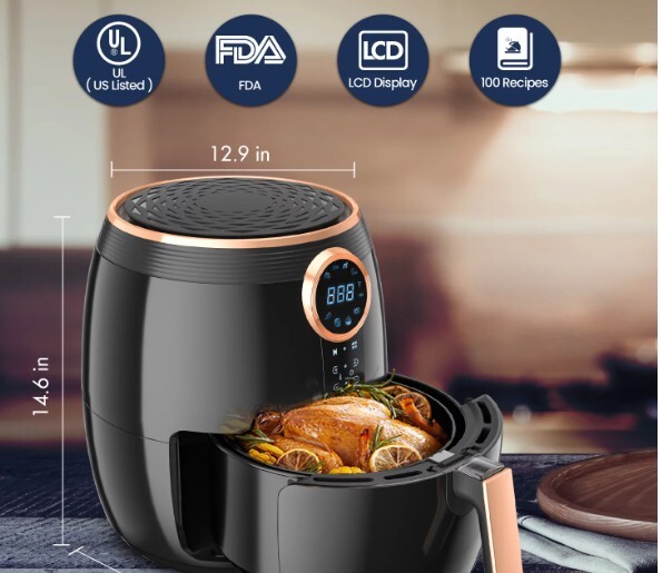5.2 quart Air Fryer with digital touchscreen and 8 one-touch