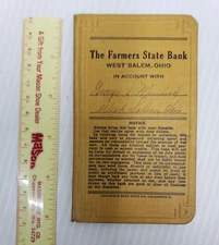 The Farmers State Bank West Salem Ohio Bank Book 1944 Hardcover Vintage
