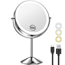 Gospire 8 Inch Lighted Makeup Mirror 1X/10X Magnifying LED Makeup Mirror 3 Co...