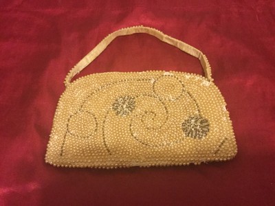 La Regale Gold Sequin Beaded Purse Vintage Zipper Lon