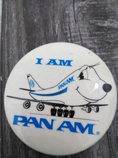 Vintage Pan Am Pin Back Button '' I AM PAN AM'' (2'' DIAMETER)