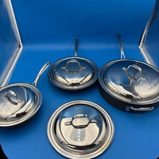 Calphalon Hard Anodized Skillet & Saute Pan Set 2Qt 5Qt 10" Lids USA Cookware 