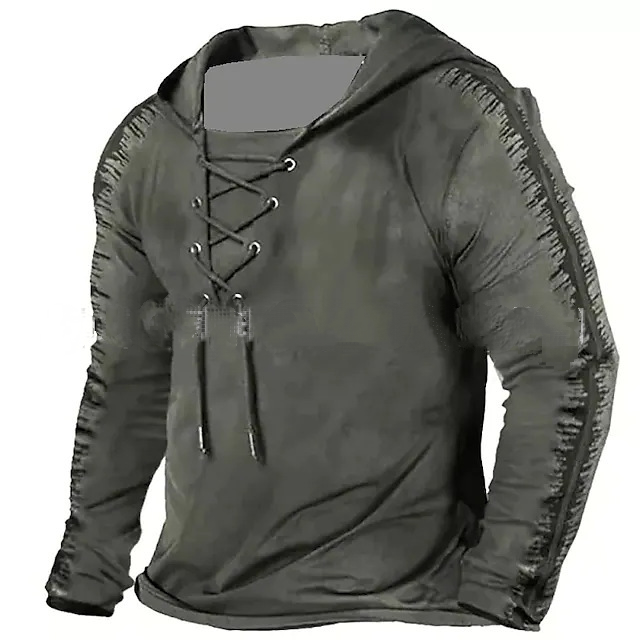 Men Vintage Outdoor Long Sleeve Tops Tee Lace Up Hoodie Men Vintage Outdoor Long Sleeve Tops Tee Lace Up Hoodie