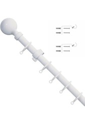 Image of White Metal Curtain Pole Rod Ball Finial Extendable 19mm Complete Set Up To 4m