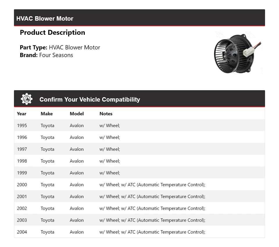 Motor soplador de climatización para Toyota Avalon 1995-2004 4 estaciones 1996 1997 1998 1999 2000 Foto 2 de 4
