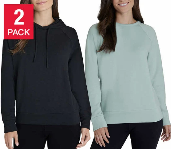 Eddie Bauer Ladies' Crewneck & Hoodie, 2-pack Black/Ocean Medium