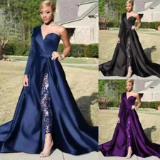 Jumpsuits Prom Dresses Detachable Skirt Evening Gown One Shoulder Side Slit 2pcs