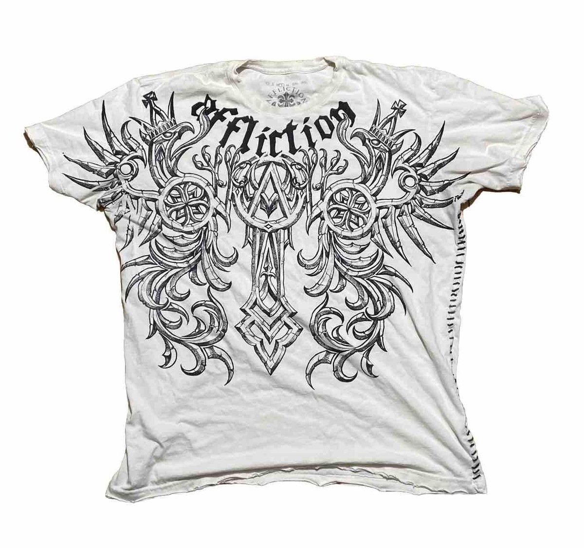 Affliction Y2k Grunge AOP Wings Cross T Shirt MMA Punk Skate Size 