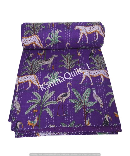 Vinsan Home Indiase handgemaakte Kantha gewatteerde vintage katoenen quilt paradijsprint Boho sprei deken beddensprei deken bedovertrek beddengoed huisdecoratie Gudri (Queen Size 90 x 108, blauw Vinsan Home Indiase handgemaakte Kantha gewatteerde vintage katoenen quilt paradijsprint Boho sprei deken beddensprei deken bedovertrek beddengoed huisdecoratie Gudri (Queen Size 90 x 108, blauw