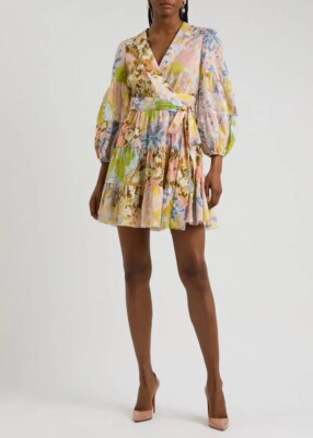 NWT Zimmermann Pop Mixed Floral Cotton Wrap Dress Size 4 US