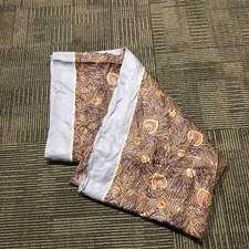 Large Womans Square Scarf Wrap Peacock Feathers Detail Blue Border Tan Orange