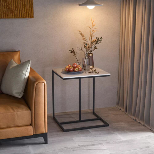 C Shaped Side Table End Table for Couch Bed Recliner Extra Wide Marble White Top - Picture 5 of 12
