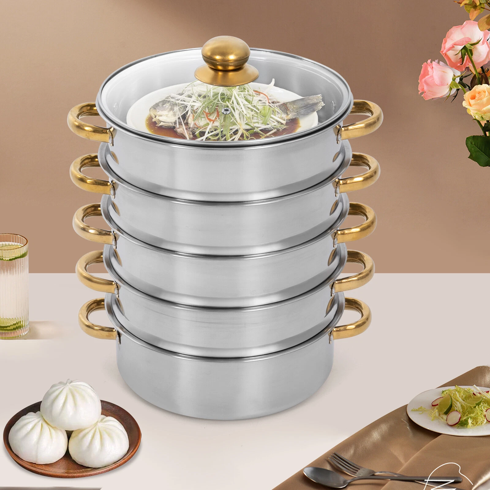5-Tier Steamer Cooking Pot, Stainless Steel Steamer Pots, Cookware Steaming Pots