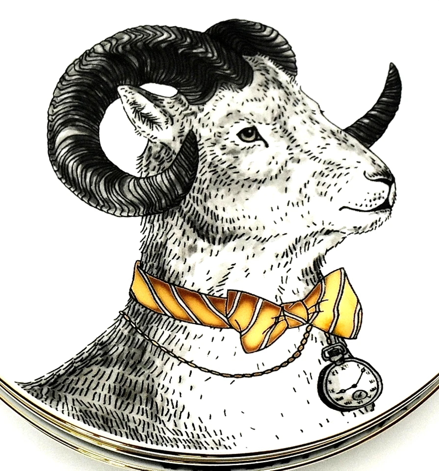 West Elm Rachael Kozlowski Set Of 4 Dapper Animal 8-1/2" Plates 2 Owl & 2 Ram - Image 2 of 4