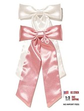 Pink/White Ribbon Bowknot Barrettes with Long Tail for Women Girls