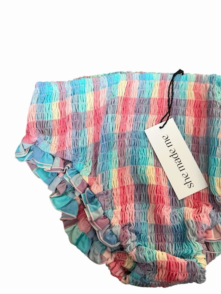 She Made Me Shirred Bikini Bottom Check Plaid RRP $145 Size L 14 - Image 2 of 4